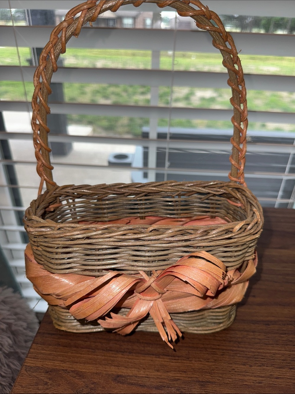 Woven Decorative Basket with Orange Ribbon